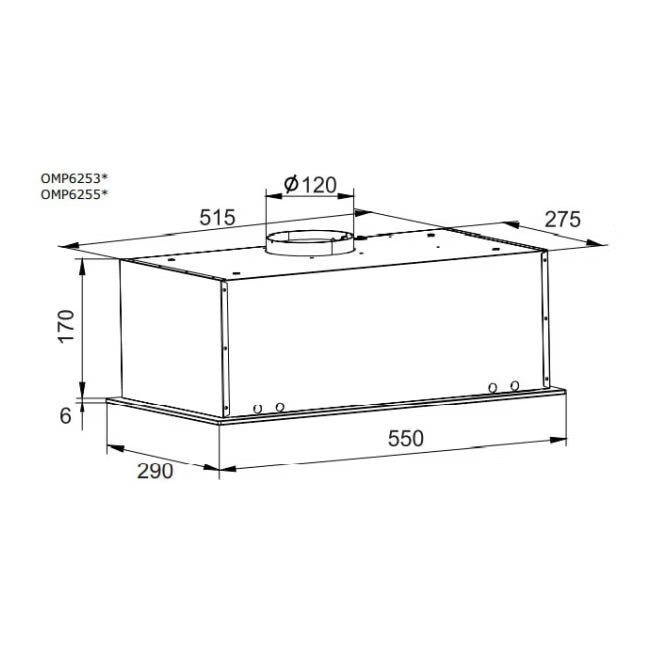 Underbygningsemhætte OMP6253BG 55 cm Sort