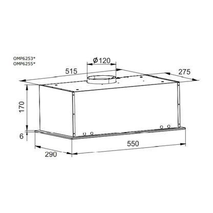 Underbygningsemhætte OMP6253BG 55 cm Sort