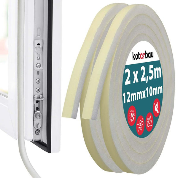 Selvklæbende Skumtætningsliste til Vinduer og Døre 10x12 mm 2,5 m 2 stk.