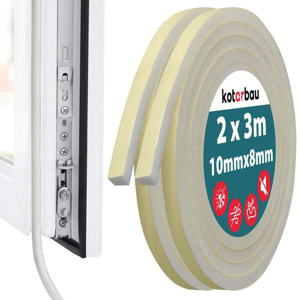 Selvklæbende Skumtætningsliste til Vinduer og Døre 8x10 mm 3 m 2 stk.