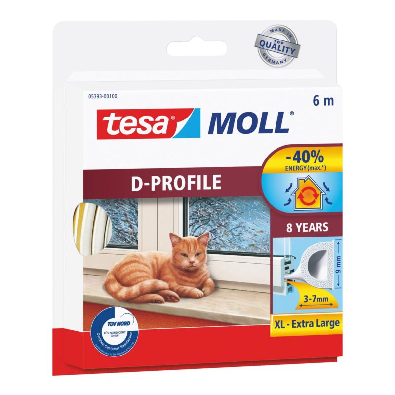 Tesa D-profil tætning hvid 6 m
