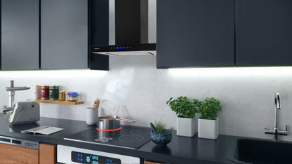 Væghængt Emhætte 60 cm Sort Glas med LED