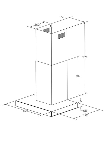 Væghængt Emhætte 60 cm Sort Glas med LED
