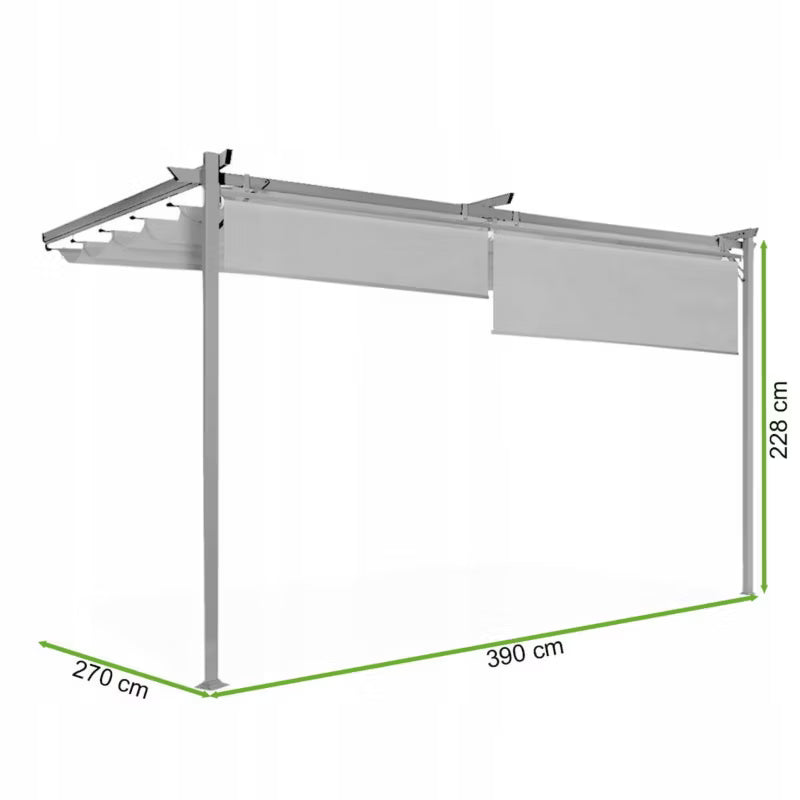 Vægmonteret Pergola 390x270 cm Antracit med Hvide Rullegardiner