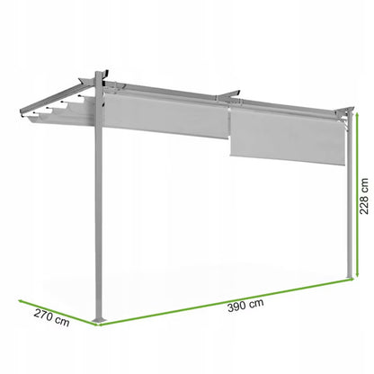 Vægmonteret Pergola 390x270 cm Antracit med Hvide Rullegardiner
