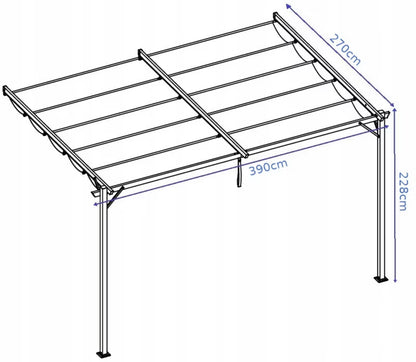 Vægmonteret Pergola 390x270 cm Antracit med Hvide Rullegardiner