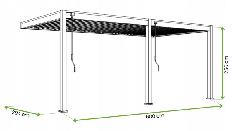 Vægmonteret Pergola 3x6 m Aluminium med LED
