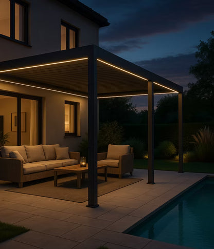 Vægmonteret Pergola 3x6 m Aluminium med LED