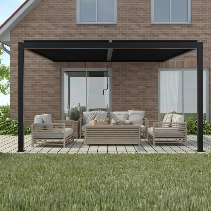 Vægmonteret Pergola 4x3x2,5 m med LED Antracit