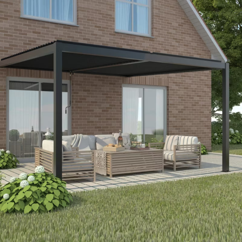 Vægmonteret Pergola 4x3x2,5 m med LED Antracit