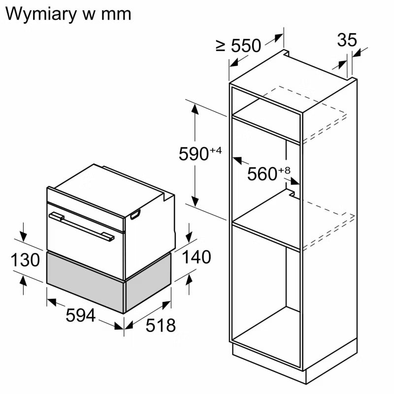 Varmeskuffe BI710C1B1 14x59,4 cm Sort 20 L