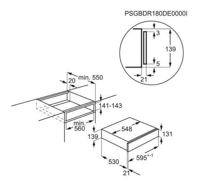 Varmeskuffe til Indbygning LBD4T 14 cm Sort Mat