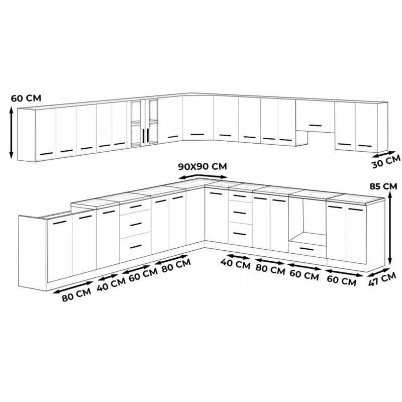 Vinkelkøkken Rossa 680 cm Hvid Mat med Bordplade
