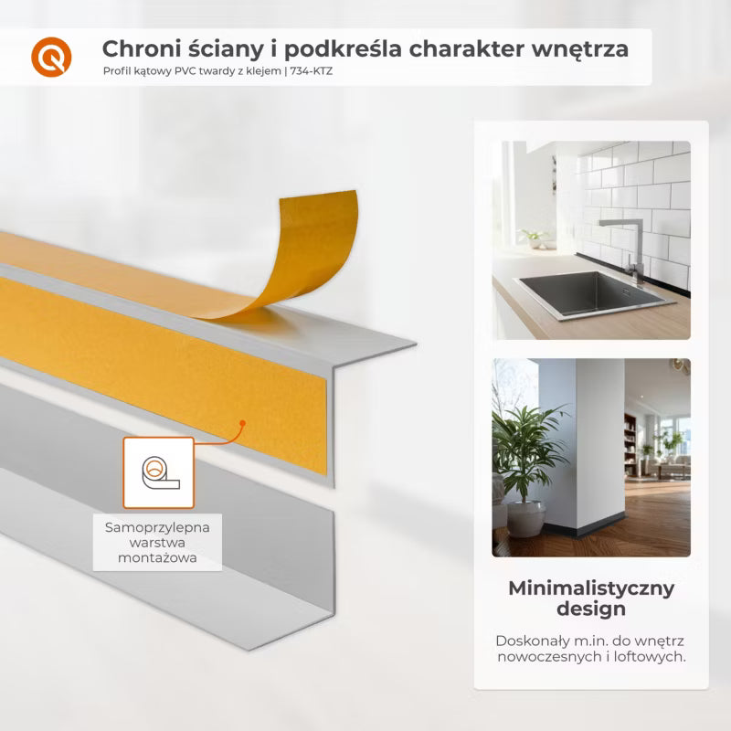 Vinkelprofil PVC 20x20 mm 150 cm Selvklæbende Grå