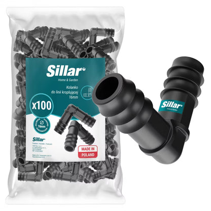 Vinkelstykke til Drypslange 16 mm 100 Stk. Sort