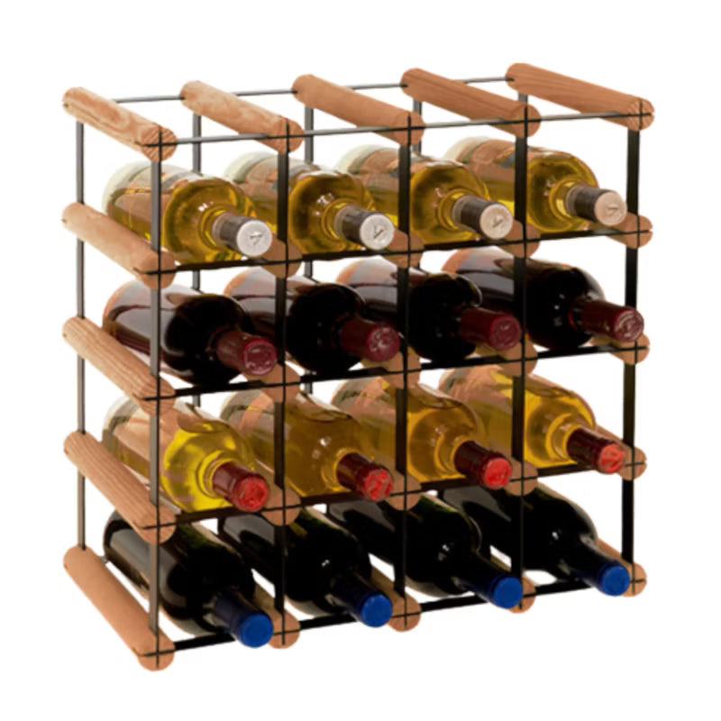 Vinreol 42,5x42,5 cm Brun Træ Sort Metal 16 Flasker