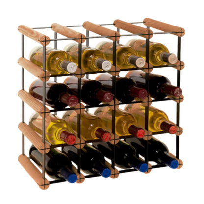 Vinreol 42,5x42,5 cm Brun Træ Sort Metal 16 Flasker