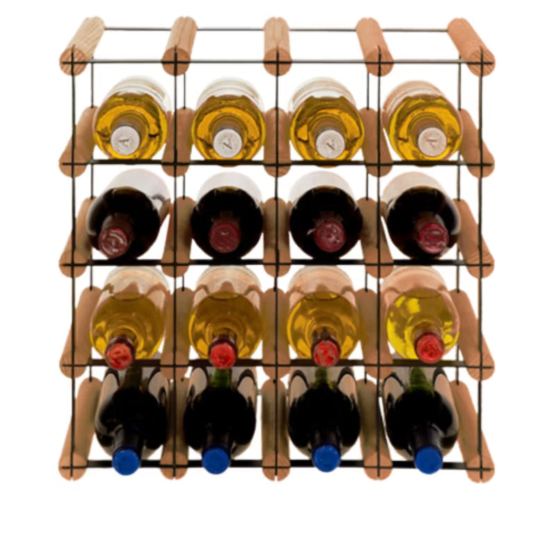 Vinreol 42,5x42,5 cm Brun Træ Sort Metal 16 Flasker