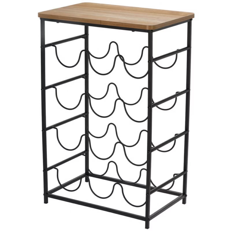 Vinreol 42x26x60 cm Sort Metal med Akacietop