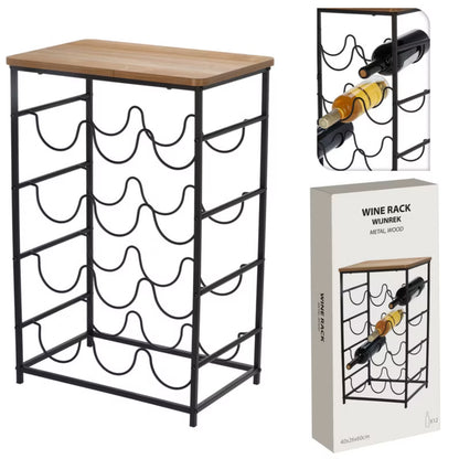 Vinreol 42x26x60 cm Sort Metal med Akacietop