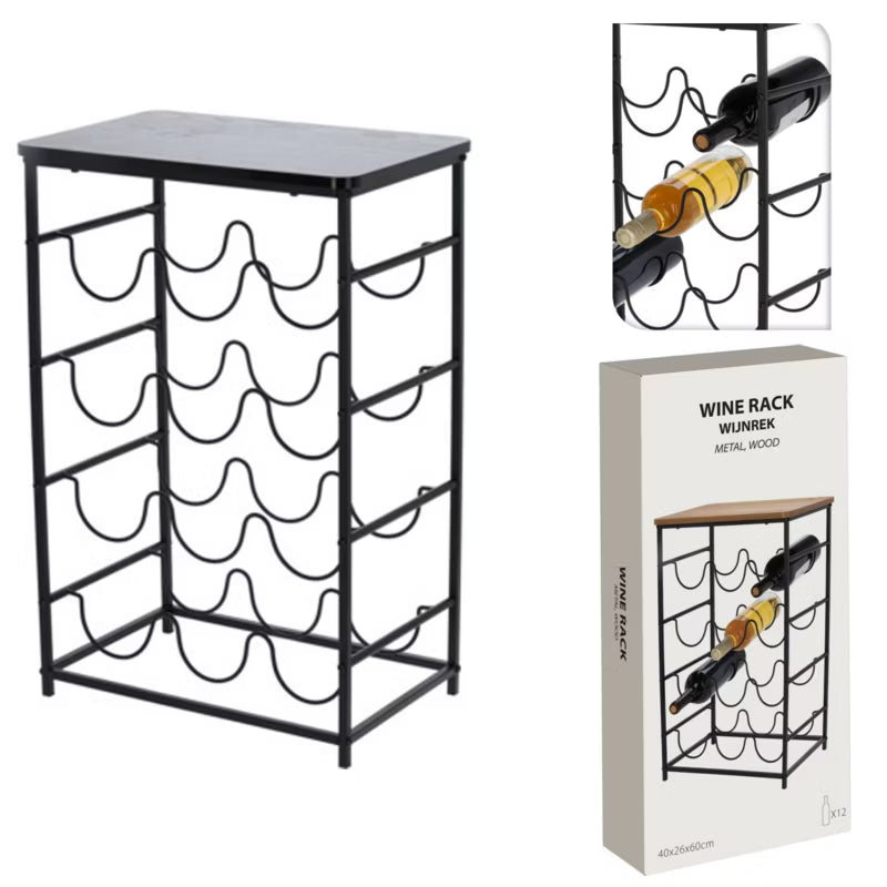 Vinreol 42x26x60 cm Sort Metal med Bordplade