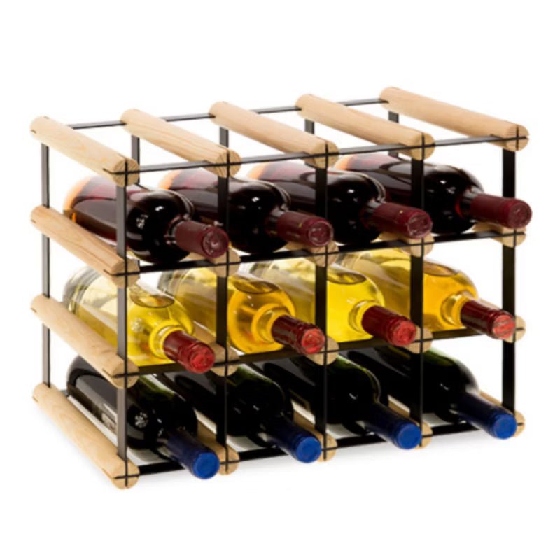 Vinreol RW-8 12 Flasker Sort Stål Fyrretræ