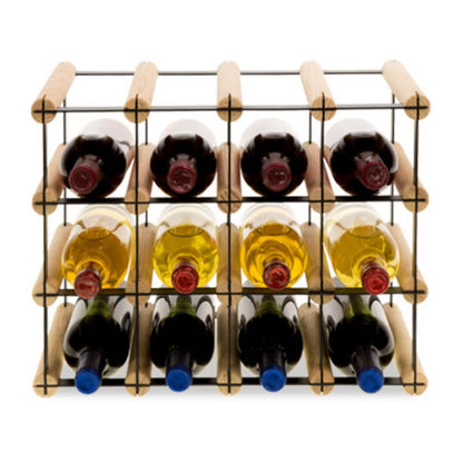 Vinreol RW-8 12 Flasker Sort Stål Fyrretræ