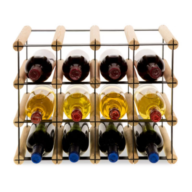Vinreol RW-8 12 Flasker Sort Stål Fyrretræ