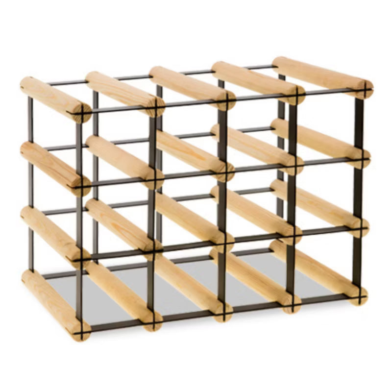 Vinreol RW-8 12 Flasker Sort Stål Fyrretræ