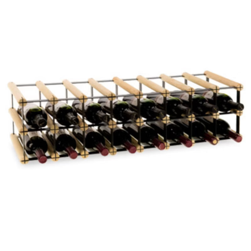 Vinreol RW8 til 16 Flasker Sort Metal Natur Træ