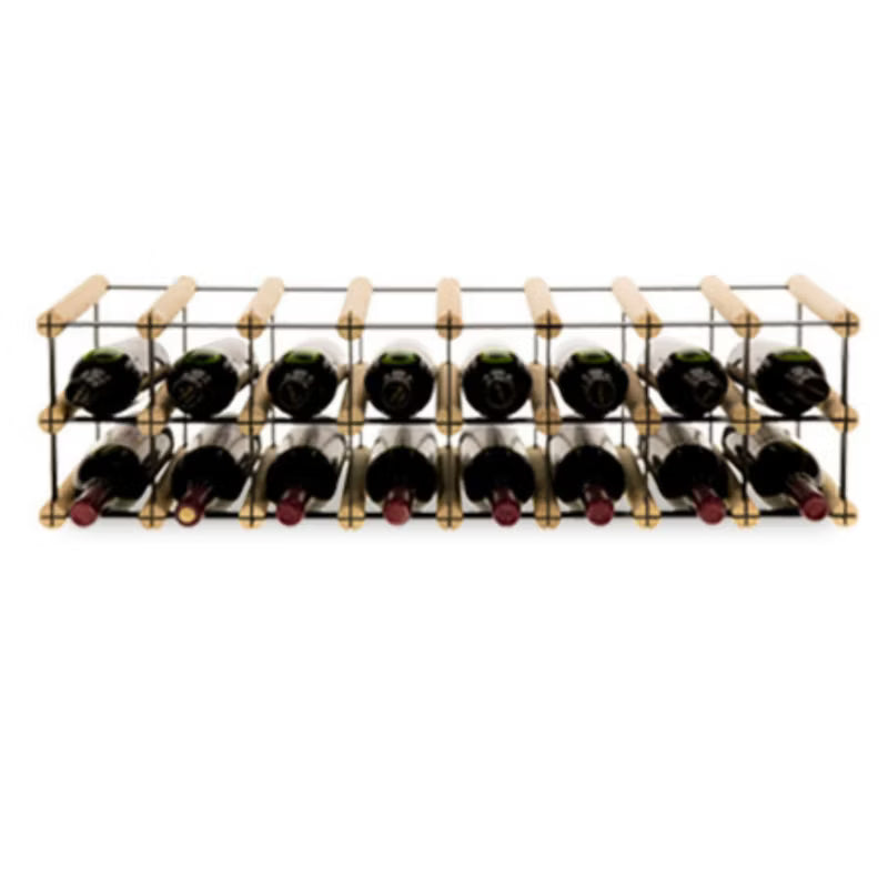 Vinreol RW8 til 16 Flasker Sort Metal Natur Træ