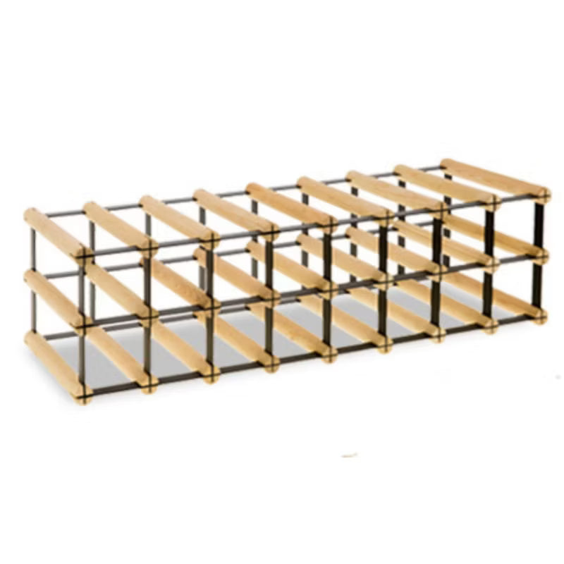 Vinreol RW8 til 16 Flasker Sort Metal Natur Træ