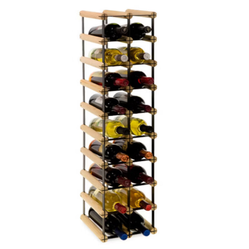 Vinreol RW8 22,5x24,5x92,5 cm Sort og Natur Træ til 18 Flasker