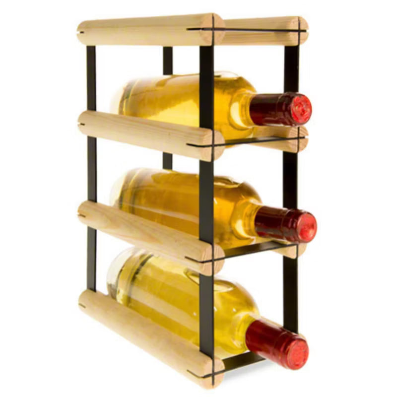 Vinreol RW8 3 Flasker Sort Metal og Fyrretræ