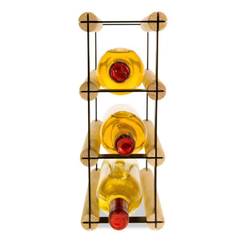 Vinreol RW8 3 Flasker Sort Metal og Fyrretræ