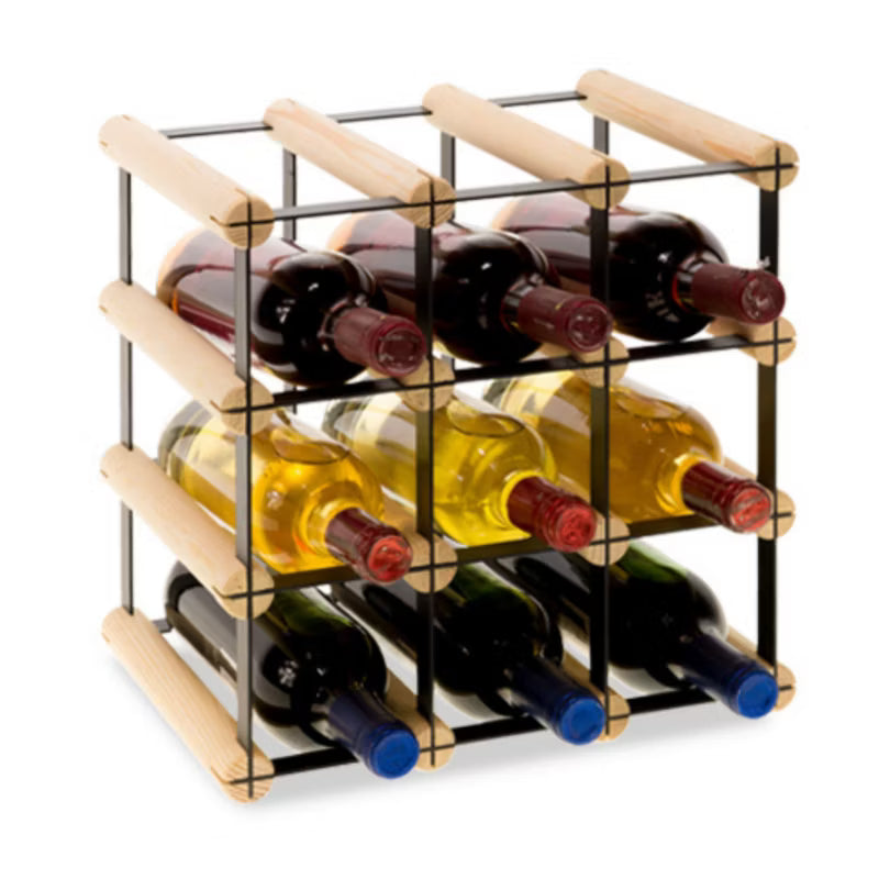 Vinreol RW8 32,5x32,5 cm Sort og Natur Træ til 9 Flasker