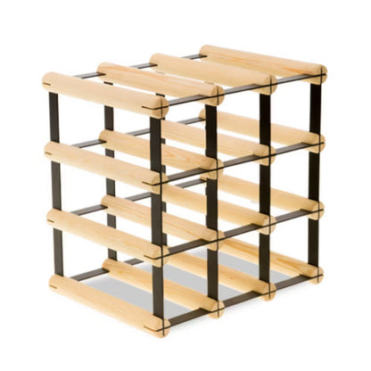 Vinreol RW8 32,5x32,5 cm Sort og Natur Træ til 9 Flasker