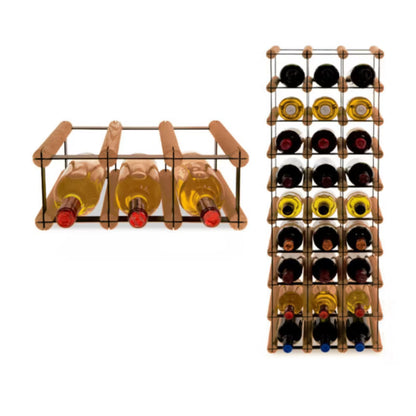 Vinreol RW8 til 3 Flasker Sort Metal og Brun Fyrretræ
