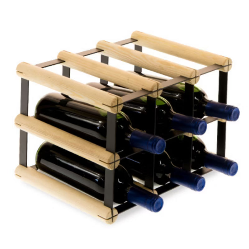 Vinreol RW8 til 6 Flasker Sort Metal og Fyrretræ