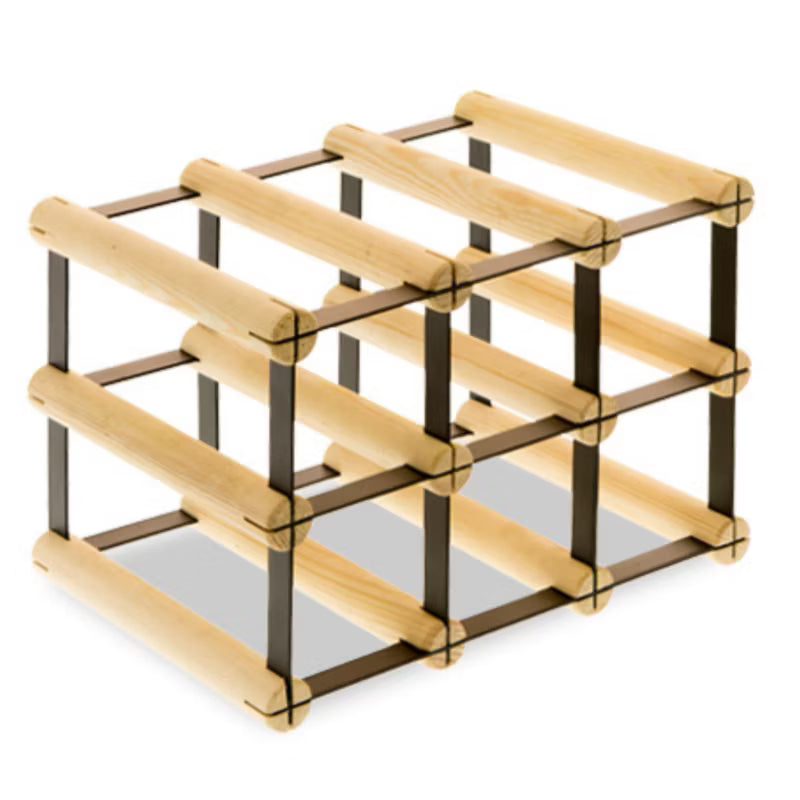 Vinreol RW8 til 6 Flasker Sort Metal og Fyrretræ