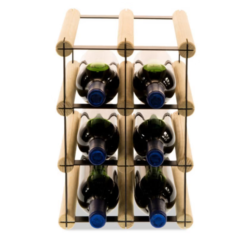 Vinreol RW8 til 6 Flasker Sort og Natur Træ