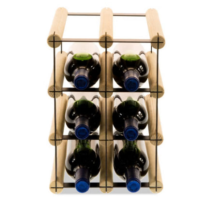 Vinreol RW8 til 6 Flasker Sort og Natur Træ
