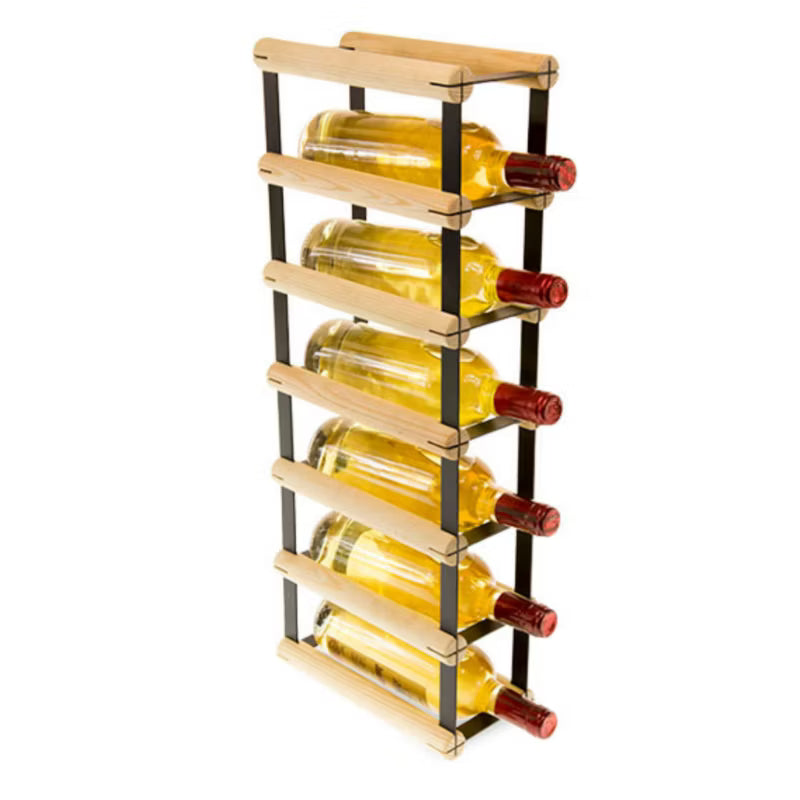 Vinreol RW8 til 7 Flasker Sort Metal Natur Træ