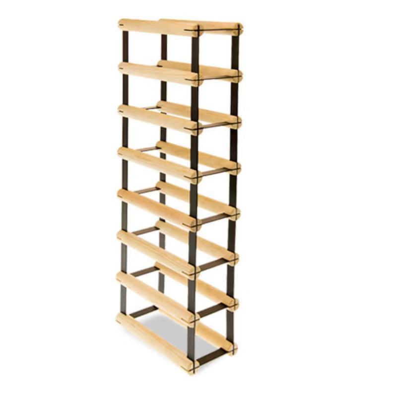Vinreol RW8 til 7 Flasker Sort Metal Natur Træ