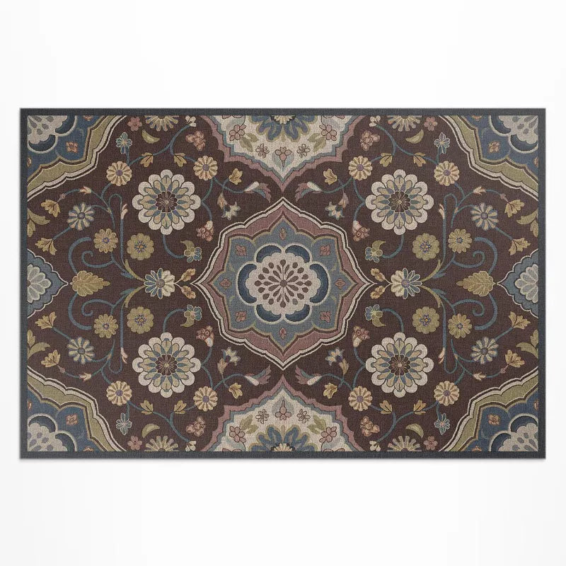 Vinyl udendørs løber Vintage blomstermønster 120x180 cm Brun | 4069491877719