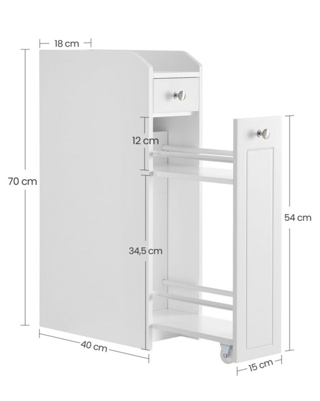 Smalt Badeværelsesskab MDF Hvid 70x18x40 cm 2 Skuffer