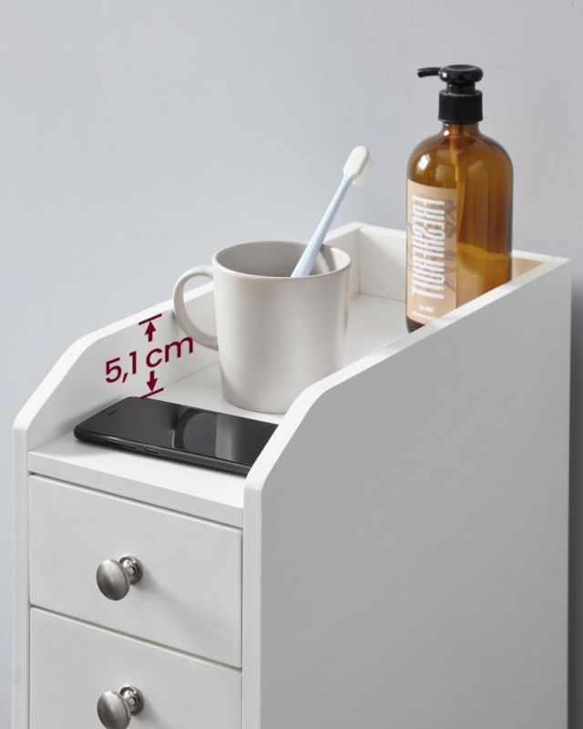 Smalt Badeværelsesskab MDF Hvid 70x18x40 cm 2 Skuffer