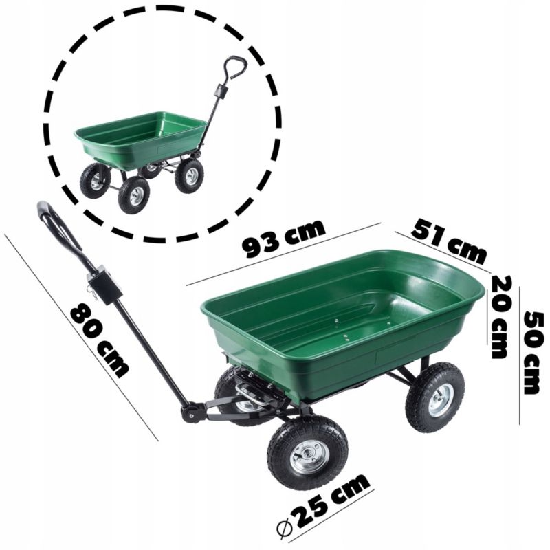 KADAX havevogn med tipfunktion, transportvogn 300 kg, robust enkeltvogn