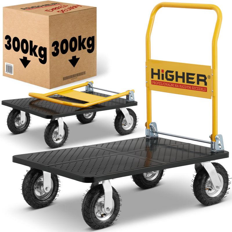 Sammenklappelig lager- og transportvogn med oppustelige hjul HIGHER PRO 300 kg LH10-300-P