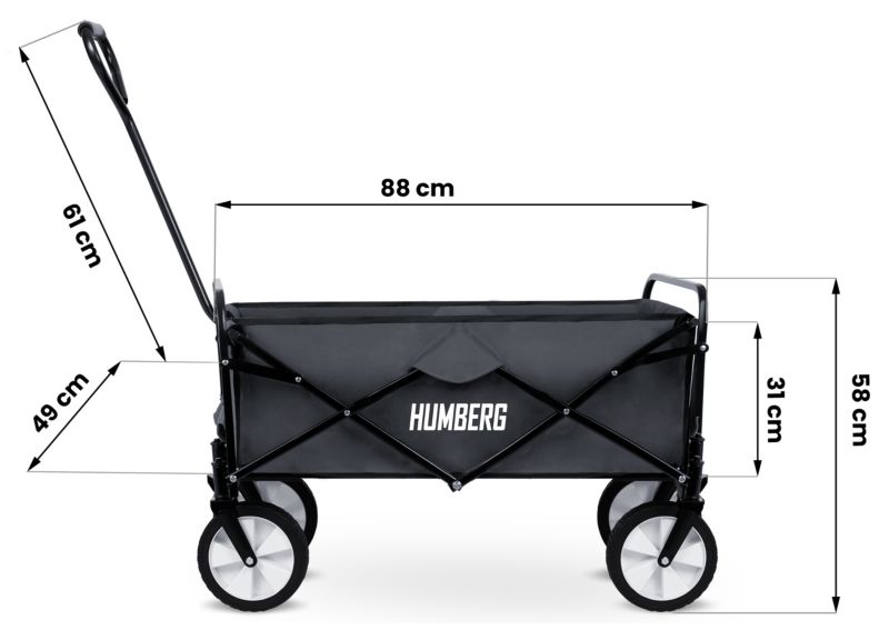 Sammenklappelig transportvogn Humberg til have, rejse og strand, 90 kg kapacitet, 1 stk.